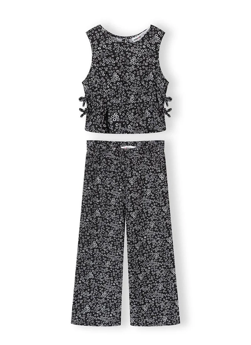 MINOTI Girls jersey set floral print black pullover and wide leg trousers